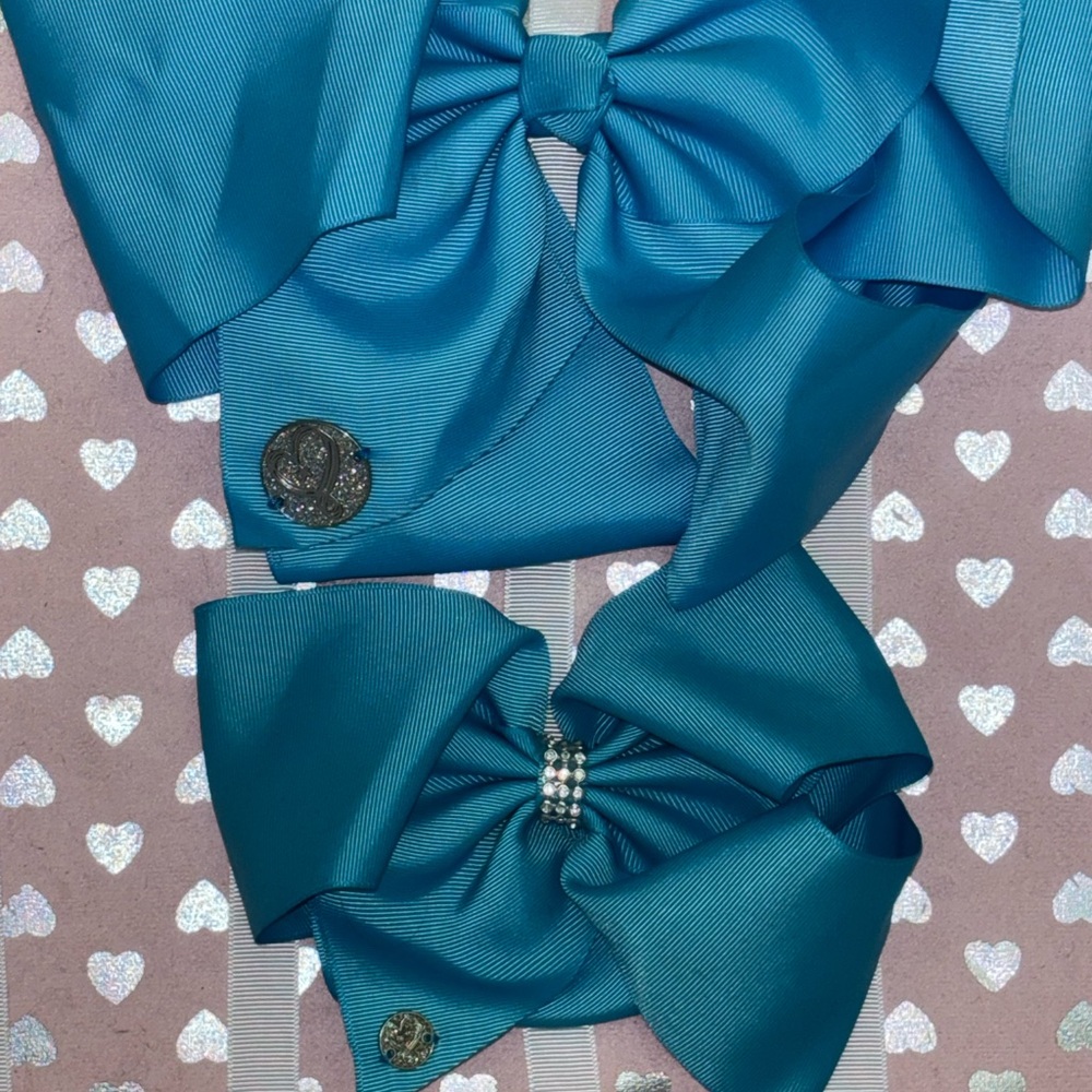 Teal Hair Bows with Embellishments